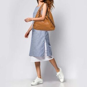 Vintage Michael Kors ID Chain Large Leather Tan Hobo Shoulder Bag Purse Handbag